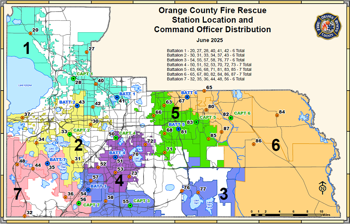 Orange County Fire Rescue Battalions and Fire Station Locations Map - Click to enlarge in new window
